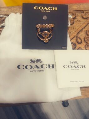 Coach Gold-Tone Stacked Ring Set with Crystal Accents Size 8